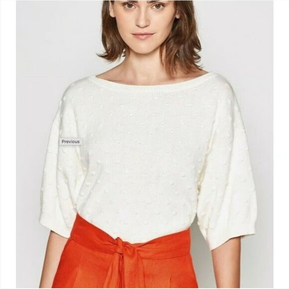 JOIE Women's Camren Textured Dot Short Sleeve Pullover Sweater White Size Small - Picture 2 of 9